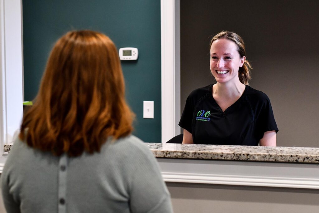 Patient being welcomed at Carolina Vein Care and Aesthetics in Simpsonville SC